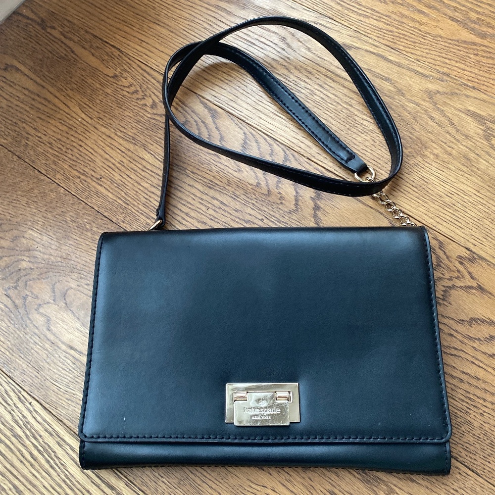 Kate Spade Black Leather Crossbody Bag/Purse Gold Hardware